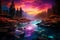 Enchanting Twilight: Majestic Waterfall in Surreal Landscape