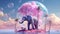 Enchanting Twilight: A Surreal Landscape with a Balancing Elephant