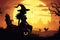 Enchanting Twilight: Witch\\\'s Silhouette and Haunted Castle. Generative AI