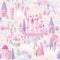 Enchanting Unicorns and Castles in Pastel Tones Seamless Pattern