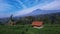 enchanting views of little hut, rice fields and mountain in the countryside
