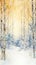 Enchanting Watercolor Christmas Panorama with Golden Snow Falling Softly on Enchanted Woods AI Generated