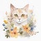 Enchanting Watercolor Illustration: Adorable Cat Surrounded by Floral Generative AI