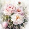 Enchanting Watercolor Painting of Romantic White and Pink Peonies and Roses for Wallpaper ,Generative AI