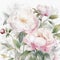 Enchanting Watercolor Painting of Romantic White and Pink Peonies and Roses for Wallpaper , Generative AI