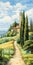 Enchanting Watercolor Painting Of A Serene Hill With Italianate Flair