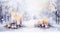 Enchanting Watercolor Snowy Christmas Scene with Glowing Candles AI Generated