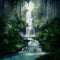 Enchanting waterfall cascades through the depths of a lush forest