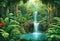 Enchanting Waterfall in a Lush Jungle: Nature\\\'s Oasis