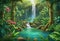 Enchanting Waterfall in a Lush Jungle: Nature\\\'s Oasis