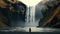 Enchanting Waterfall Woman Admiring Nature\\\'s Spectacle. created with Generative AI