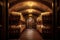 Enchanting Wine Cellar Rustic Tunnel with Barrel Storage, Ambient Lighting, and Brick Accents. created with Generative AI