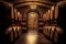 Enchanting Wine Cellar Rustic Tunnel with Barrel Storage, Ambient Lighting, and Brick Accents. created with Generative AI