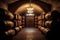 Enchanting Wine Cellar Rustic Tunnel with Barrel Storage, Ambient Lighting, and Brick Accents. created with Generative AI