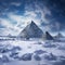 Enchanting Winter: Snow-Cloaked Pyramids of Gizeh\\\'s Majestic Splendor