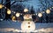 Enchanting Winter Snowman\\\'s Glow Amongst Pine Trees and Warm Light