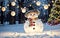 Enchanting Winter Snowman\\\'s Glow Amongst Pine Trees and Warm Light