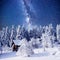 Enchanting winter tale. starry sky in a fantastic New Year\'s Eve