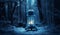 Enchanting Winter Wonderland: A Blue Lantern Shines in a Snowy Forest