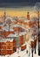 Enchanting Winter Wonderland: A Vibrant Illustration of a City T