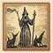 Enchanting Witch Stamp With Necronomicon Style Illustration