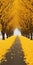 Enchanting Yellow Leaf Covered Road: A Surreal Floral Passage
