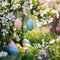 Enchantingly Colored Easter Eggs in the Garden during Spring Festivities