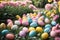 Enchantingly Colored Easter Eggs in the Garden during Spring Festivities