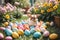 Enchantingly Colored Easter Eggs in the Garden during Spring Festivities