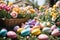 Enchantingly Colored Easter Eggs in the Garden during Spring Festivities