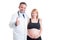 Encouraging medic or doctor showing like with beautiful pregnant