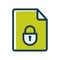 Encrypted document with lock secure single isolated icon with dash or dashed line style