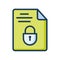 Encrypted document with lock secure single isolated icon with filled line style