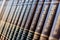 Encyclopedia Britannica volumes on a shelf in a public library