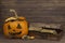 End of Halloween, moldy pumpkin. Remembering Halloween. Head carved from a pumpkin on Halloween.