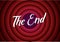 The end movie font comic poster circle. Cartoon film end poster logo background.