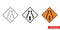 End of obstruction between lanes roadworks sign icon of 3 types color, black and white, outline. Isolated vector sign symbol