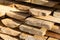 End of pine planks stacked building materials pattern background base