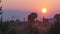 END OF WORKING DAY IN RURAL AREAS. Street on the outskirts of the village. Sun Hide behind the crown of a tree.