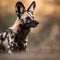 Endangered African Wild Dog Peruses its Habitat on Alert