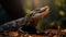 Endangered iguana large claw grasps branch in tropical rainforest generated by AI