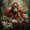Endangered Orangutan Mother and Baby in A Heartfelt Rainforest Moment by AI generated