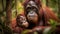 Endangered primate family in tropical rainforest, playful and cute generated by AI