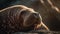 Endangered sea lion rests on rocky coast generated by AI