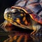 Endangered turtle slow crawl in nature pond generated by AI