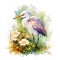 Endearing Baby Egret in a Colorful Flower Field for Art Prints and Greetings.