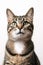 Endearing Housecat Gaze White Backdrop Tabby Cat Delightful Pet Portrait for Visual Storytelling