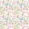 Ender delicate cute elegant lovely floral colorful spring summer red, blue, purple and yellow wildflowers and pink roses with gree