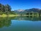 Enderby Cliffs reflecting in Shuswap River, Enderby, British Columbia, Canada