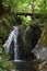 Enderttal waterfall, wooden bridge high enough for flood level to be visible during low water